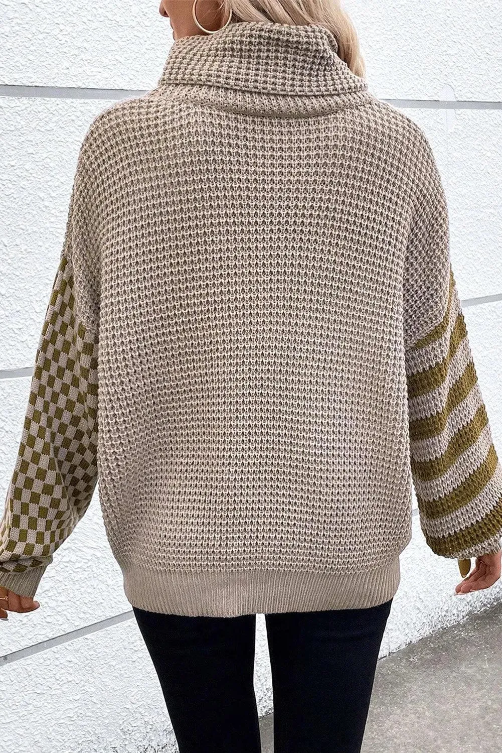 Checkered Sweater Striped Turtleneck Long Sleeve Knitwear