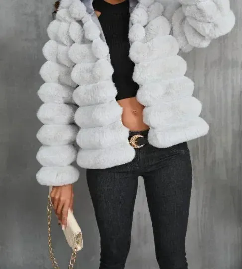 Kasha's Short Faux Mink Zipped Coat Vintage Furry Outerwear (New)